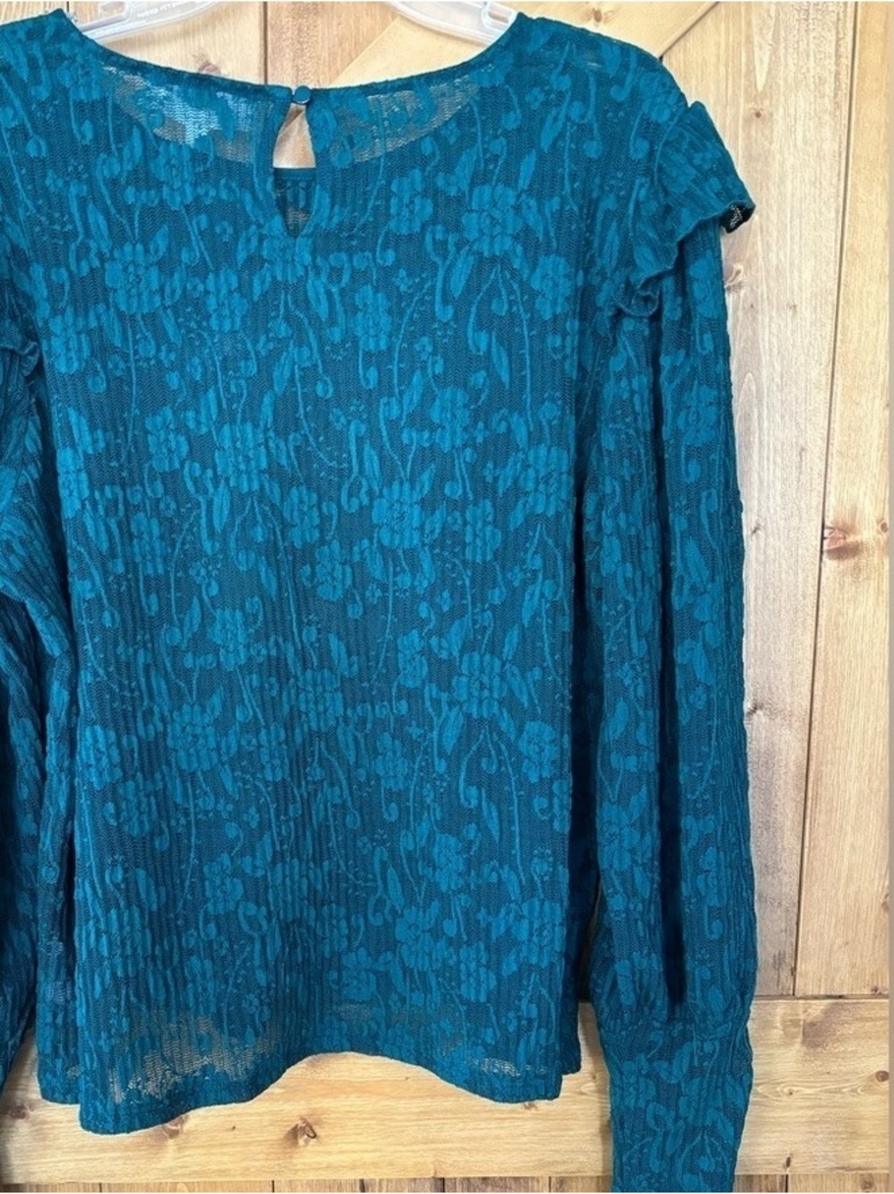 Canon Teal Floral Lace-Print Long Sleeve Top